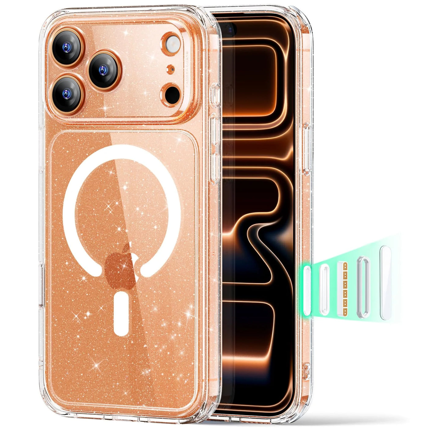 B-Clear Shimmer iPhone 17 Pro Case - Camera Control, MagSafe Compatible TPU Cover