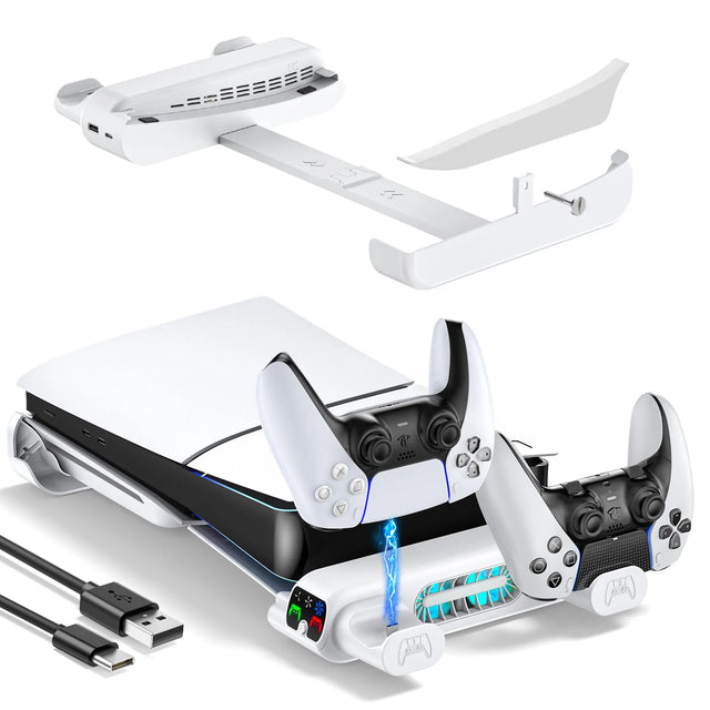 PS5 Horizontal Cooling Stand with Dual Fans for PlayStation 5 Slim/Pro Disc Digital White
