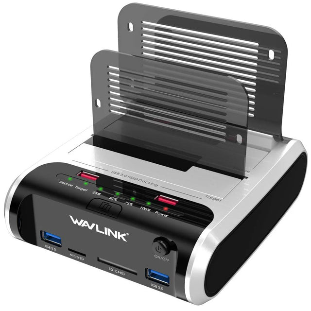 USB 3.0 Dual Bay External Hard Drive Docking Station for 2.5/3.5 inch SATA HDD/SSD, 8-in-1 with SD/TF Card Reader and USB Hub