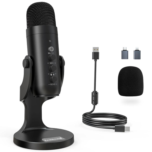 Black USB Microphone k66 with Noise Cancelling, Cardioid Pickup, Plug & Play for Podcasting and Streaming