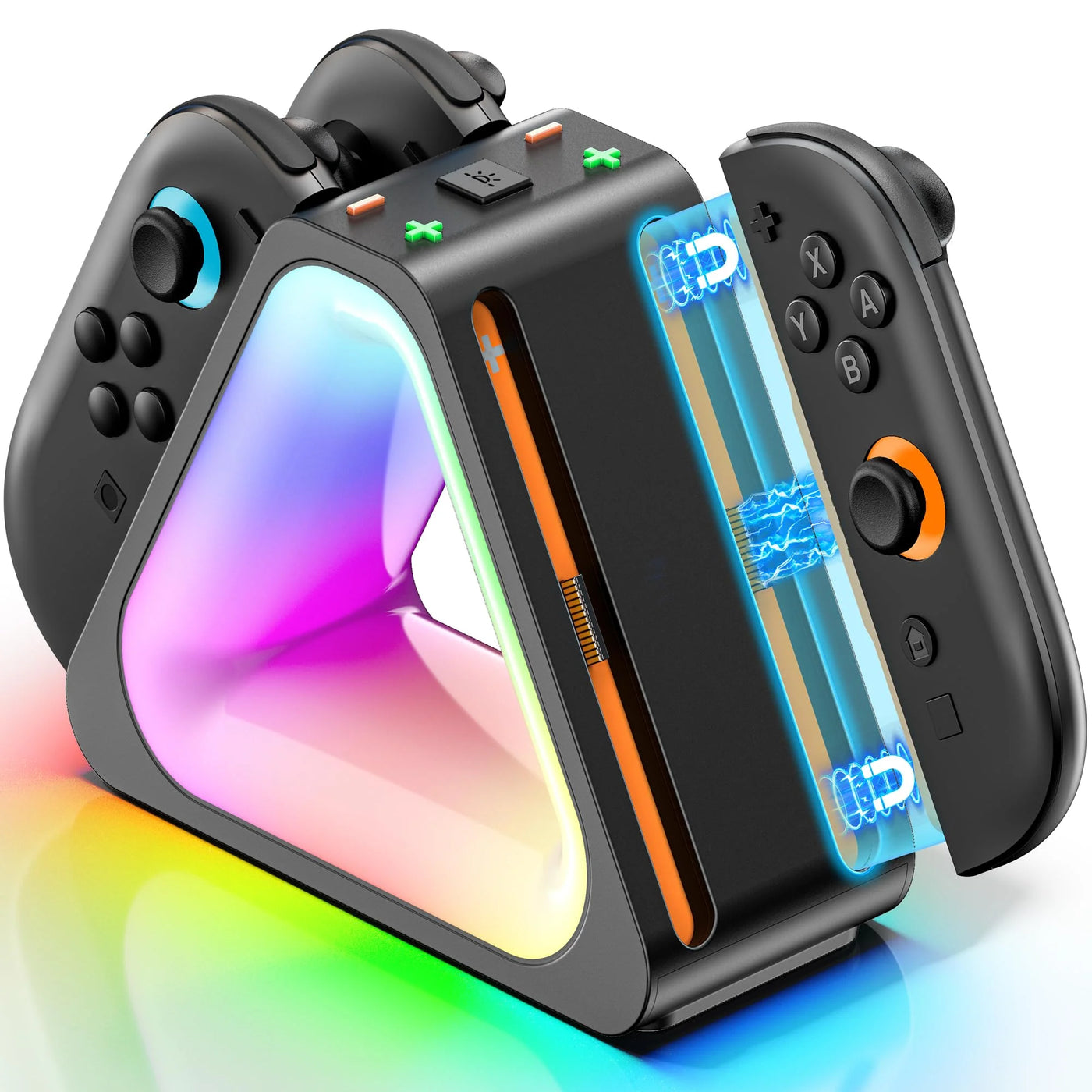 4-in-1 Magnetic Charging Dock for Nintendo Switch 2 Joy-Con Controllers - Black with LED Lights and 7 Color Modes