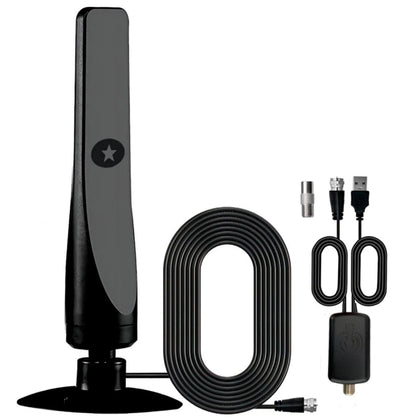 Portable Black Smart TV Antenna with HD Digital Signal Booster - Plug & Play, Supports 4K/8K, Indoor Outdoor Use