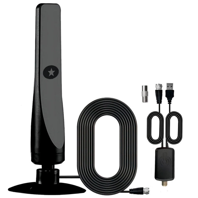 Portable Black Smart TV Antenna with HD Digital Signal Booster - Plug & Play, Supports 4K/8K, Indoor Outdoor Use