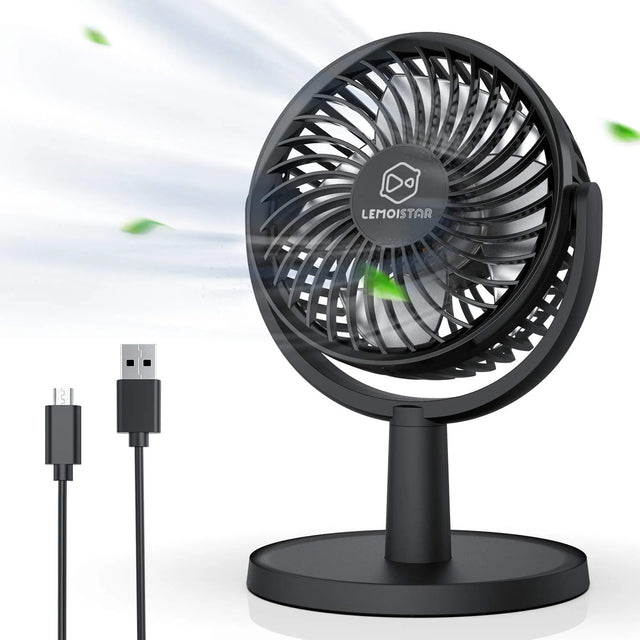 FT2 Mini USB Desk Fan, 4 Speeds, Powerful Desktop Cooling, Black Metal, Ultra Quiet 10dB, 310° Adjustable Head for Office Home