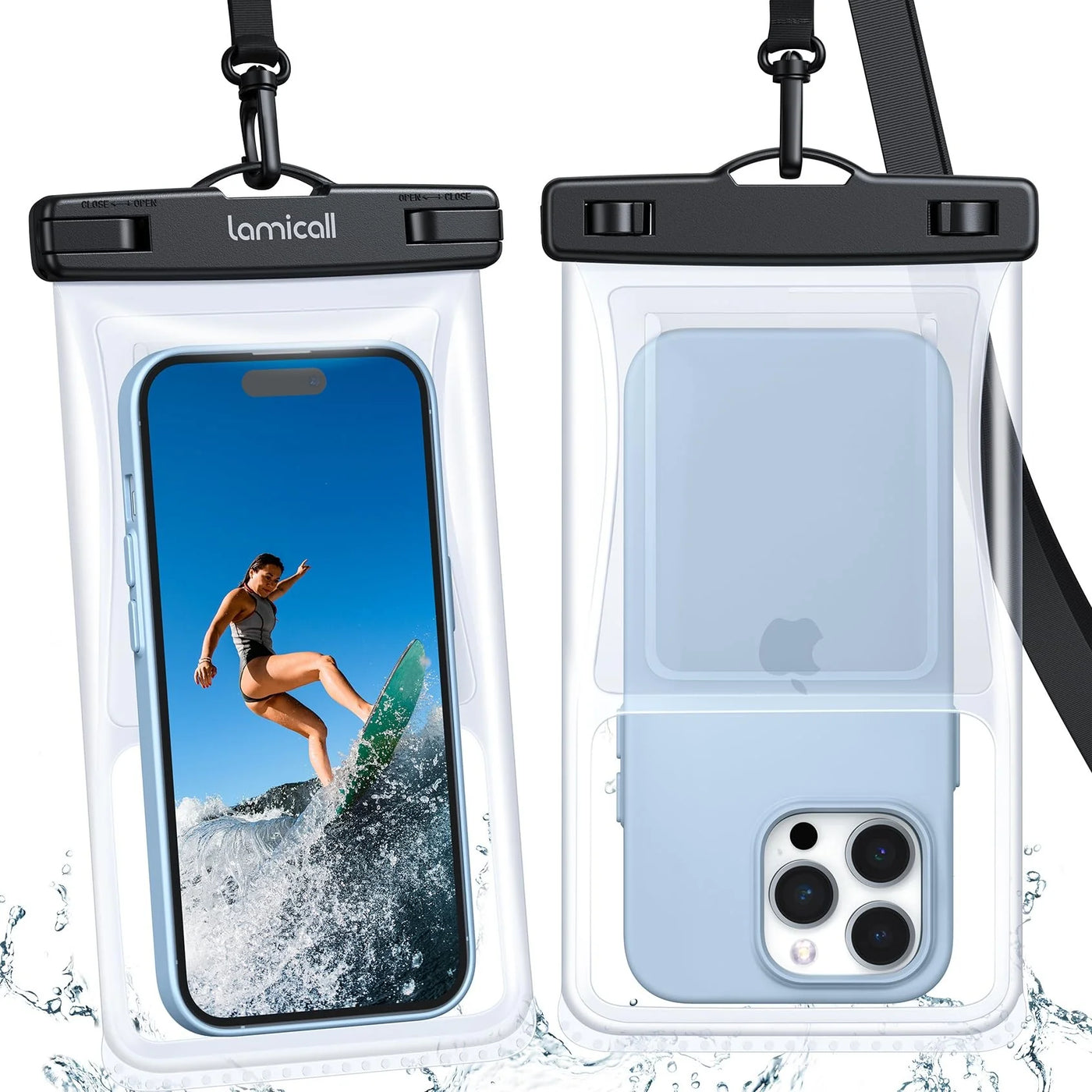 2PCS Waterproof Phone Pouch Floating IPX8 for Beach Travel, 3D Seamless Design Fits up to 7.5 Inch Smartphone