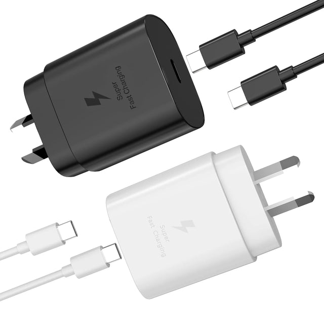 25W USB-C Fast Charger Adapter with 1m Cable for Smartphones & Tablets - Black