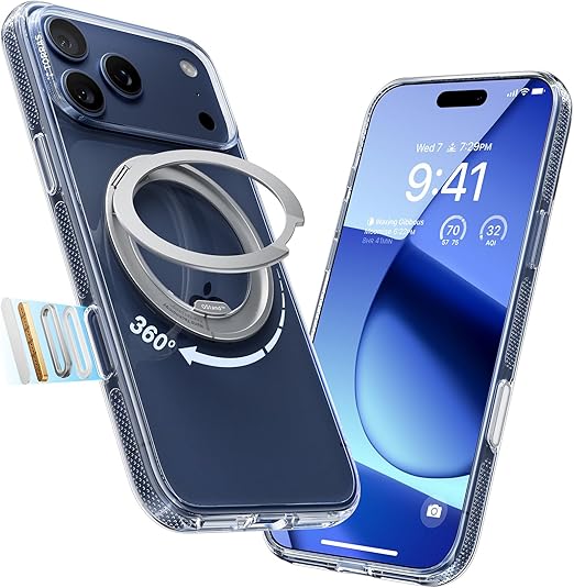 360 Rotatable Stand Compatible with iPhone 17 Pro Case, Clear MagSafe Slim Protective Cover for iPhone 17 Pro (6.3 inch)