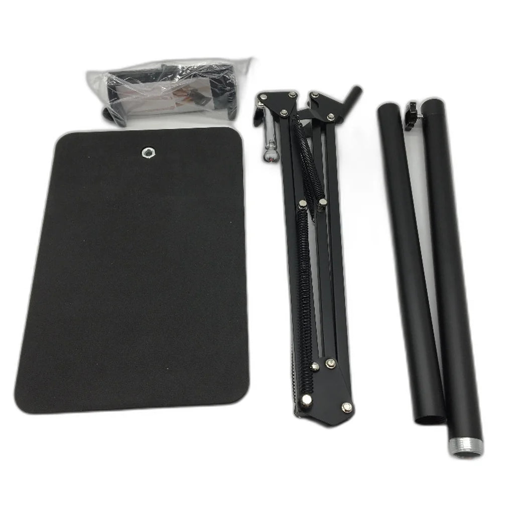 Black Tablet Floor Stand with Support Rods, Folding Arm and Pull Chuck - Sturdy Hands-Free Viewing Stand for Tablets