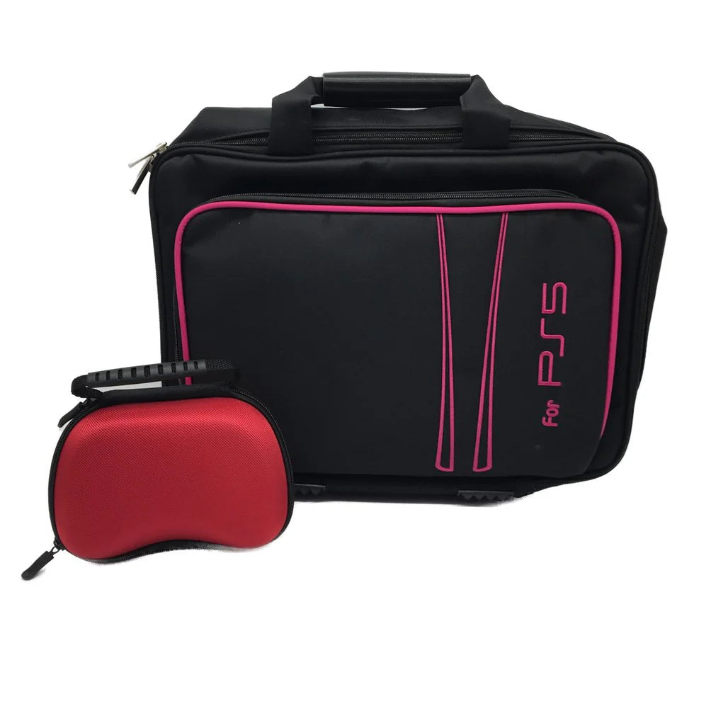 PS5 Protective Storage Carry Bag 2-Piece Set, Black Durable Fabric Travel Case for PlayStation 5 Console and Accessories, 42x35x7cm