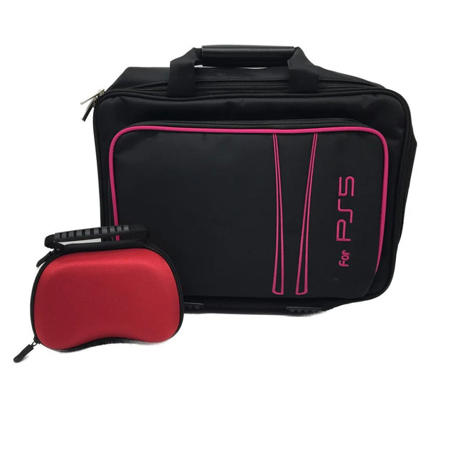 PS5 Protective Storage Carry Bag 2-Piece Set, Black Durable Fabric Travel Case for PlayStation 5 Console and Accessories, 42x35x7cm