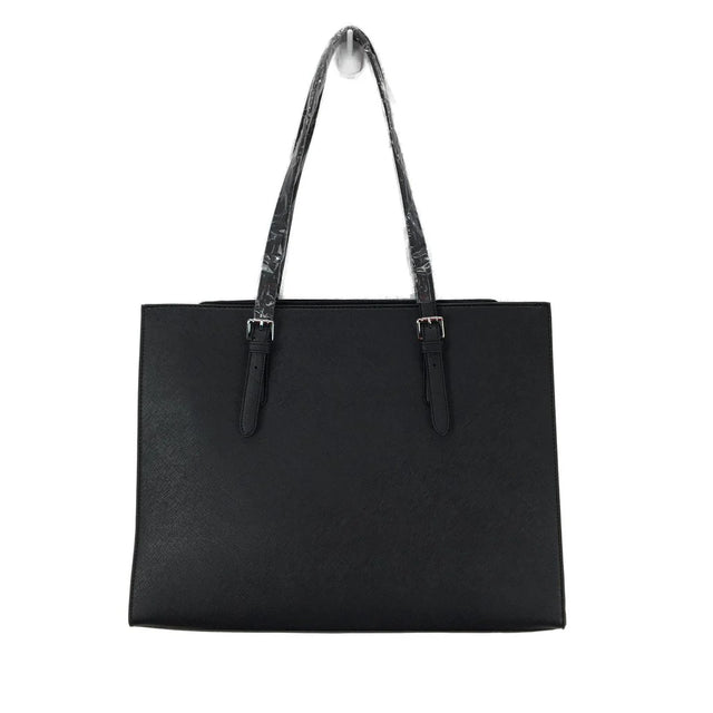Women's 15.6 Inch Laptop Tote Bag - Black PU Leather, Waterproof Handbag Case