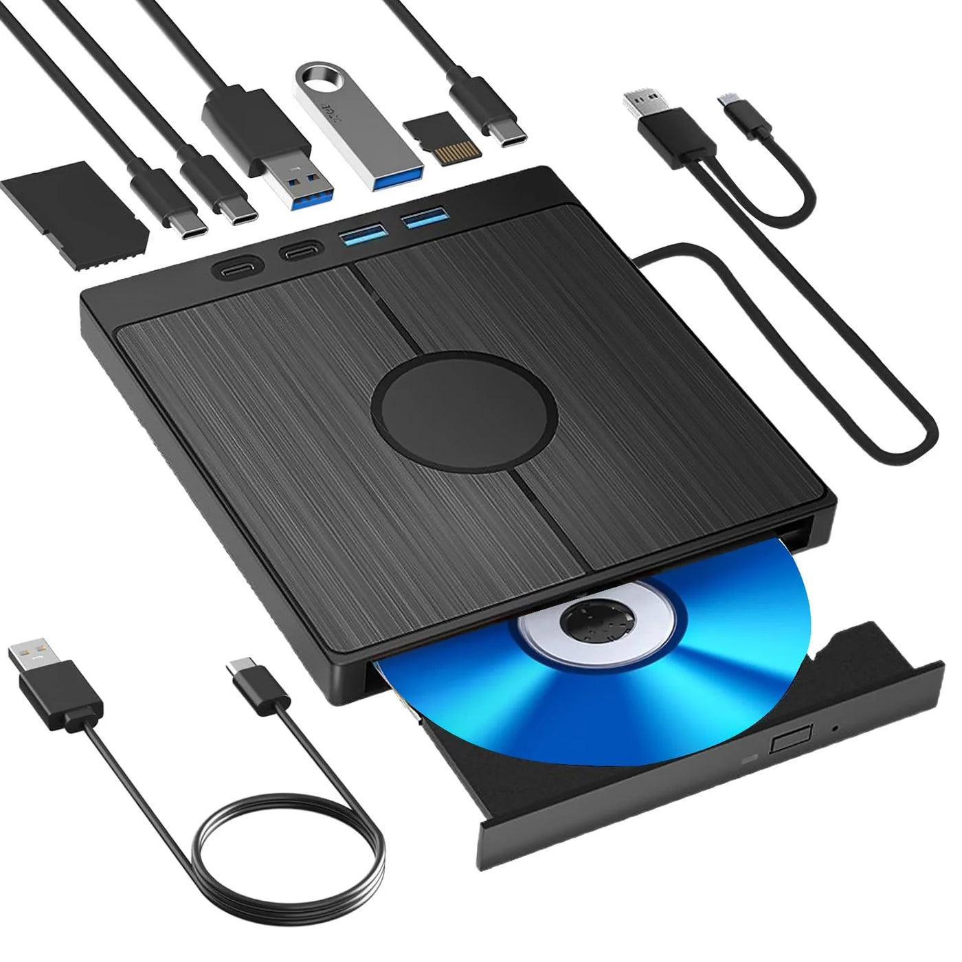 External CD DVD Drive Burner 7-in-1 USB Hub with SD/TF Card Reader USB 3.0 Type-C for Laptop Desktop Computer (Demo Unit)