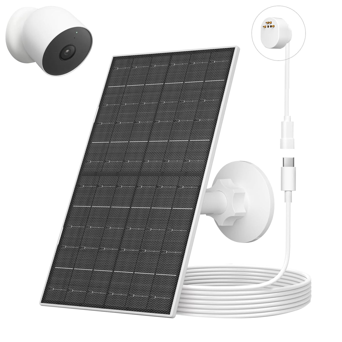 7W Solar Panel Charger for Google Nest Cam Battery, White 22x14cm, IP66 Waterproof (Demo)