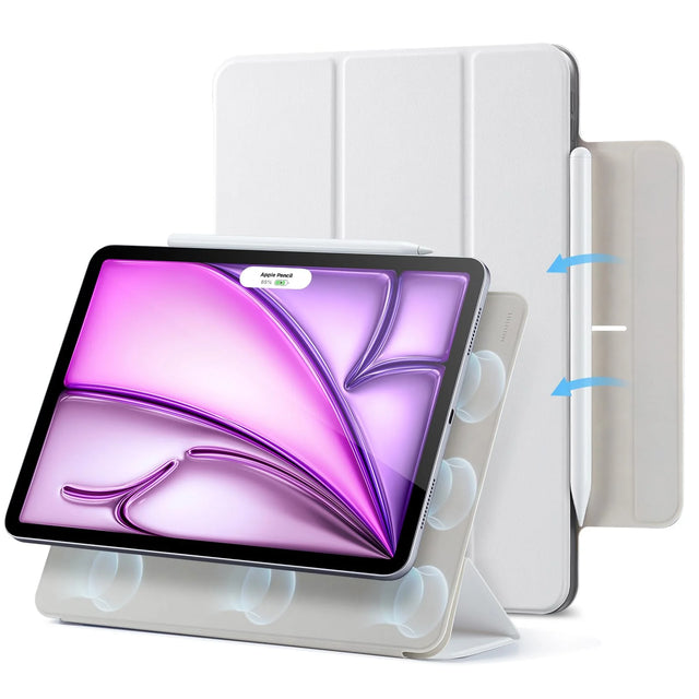 Slim Fit Magnetic Case for iPad Air 13 Inch & iPad Pro 12.9, Protective Cover with Pencil Holder, White