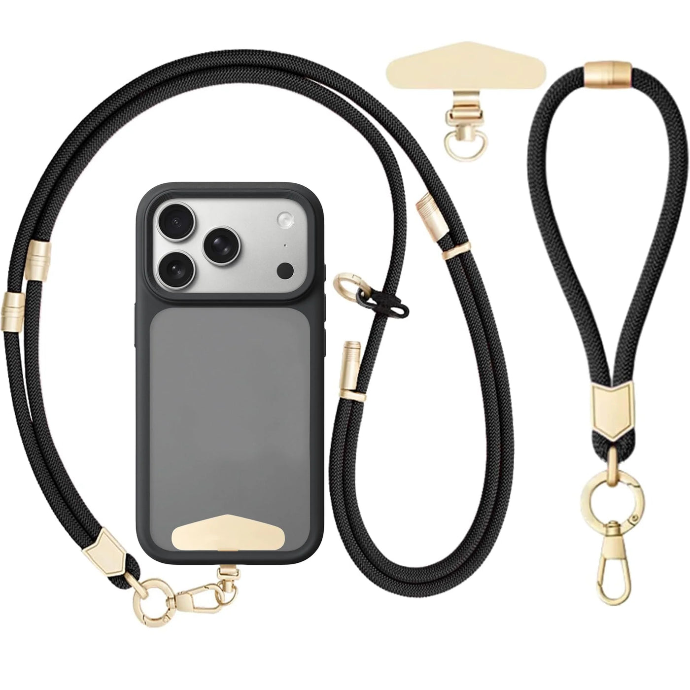 Adjustable Nylon Phone Lanyard Crossbody Strap for Smartphones, Black, 31.5-63 Inch with Extra Leather Buckle for Sunglasses or AirPods