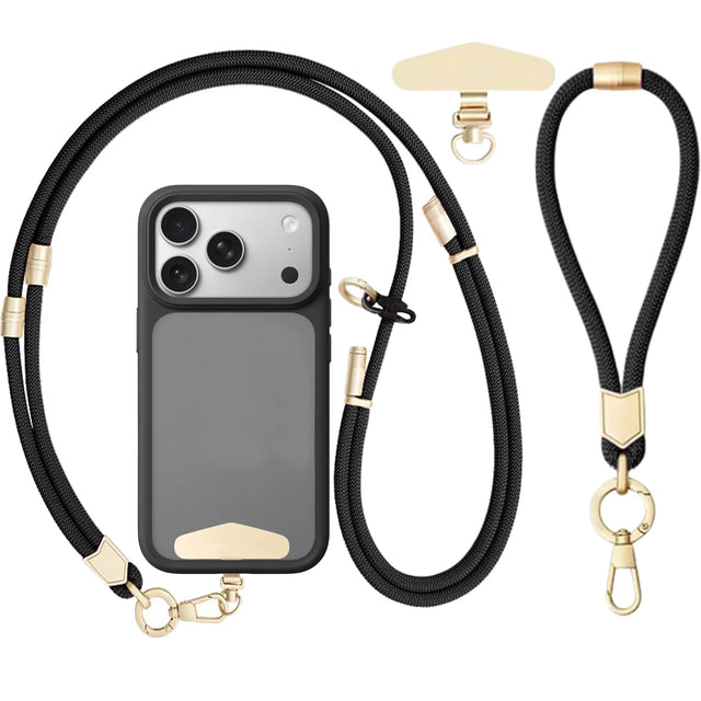 Adjustable Nylon Phone Lanyard Crossbody Strap for Smartphones, Black, 31.5-63 Inch with Extra Leather Buckle for Sunglasses or AirPods