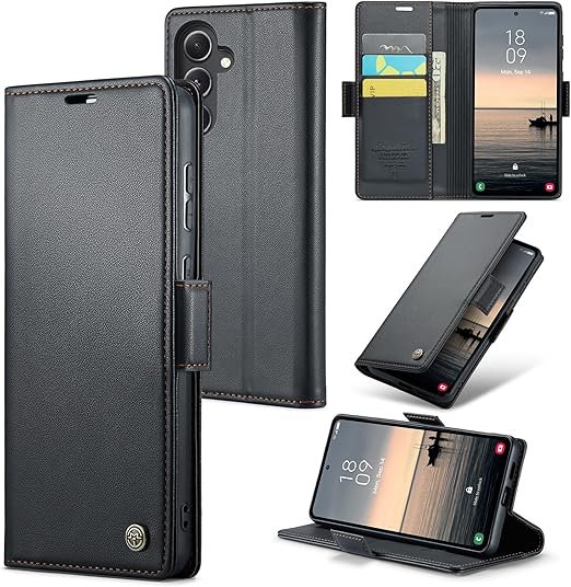 PU Leather Card Holder Kickstand Case for Samsung Galaxy S23 FE - Black