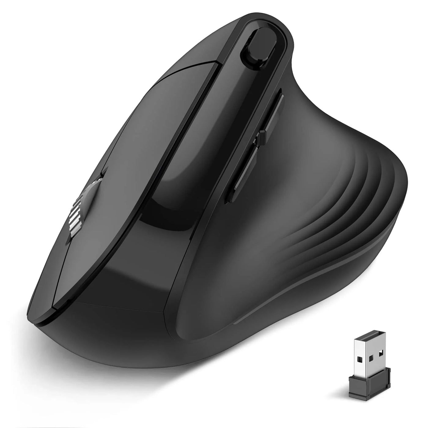 Wireless Ergonomic Vertical Mouse with USB Receiver - Black, Plug and Play, 3 DPI Levels