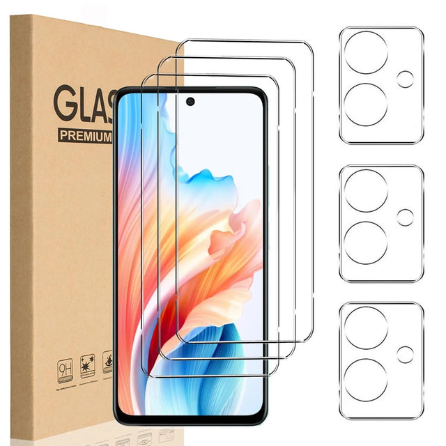 [3+3 Pack] Tempered Glass Screen Protector and Camera Lens Protector for OPPO A79 5G, HD Clear, Scratch Resistant, 9H Hardness, Anti-Fingerprint, Case Friendly