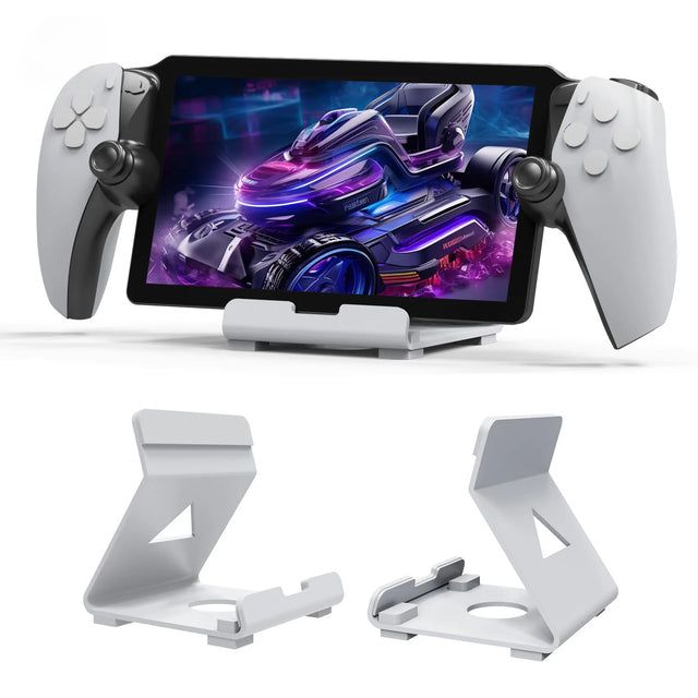 White Multifunctional Tablet Stand and Gaming Console Holder for PS Portal, Steam Deck, ROG, Switch – Durable Iron with Anti-Slip Pads