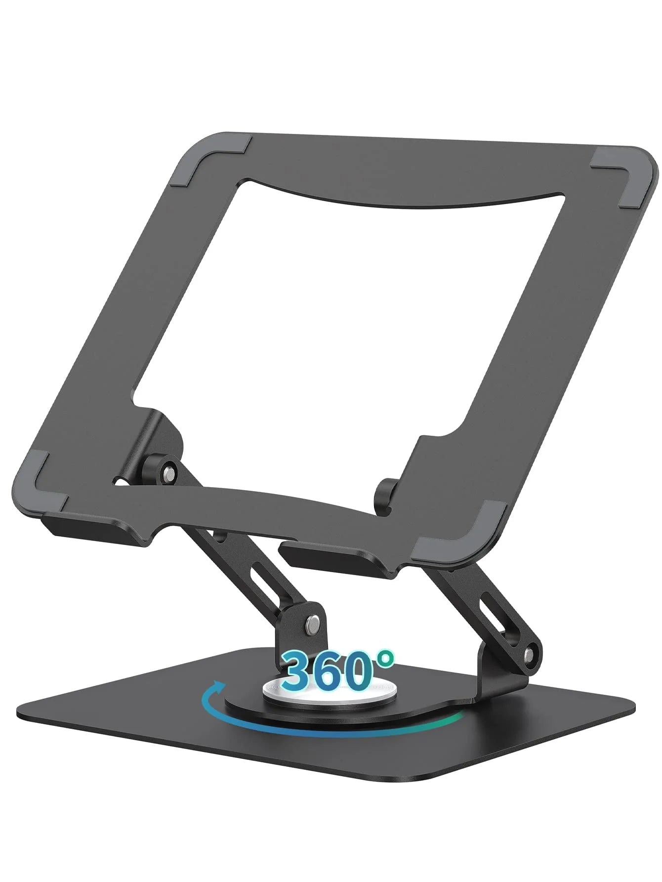 360° Rotating Laptop Stand, Ergonomic Metal Computer Riser, Adjustable Height, Foldable, Ventilated, for 10-15.6" Laptops - Black