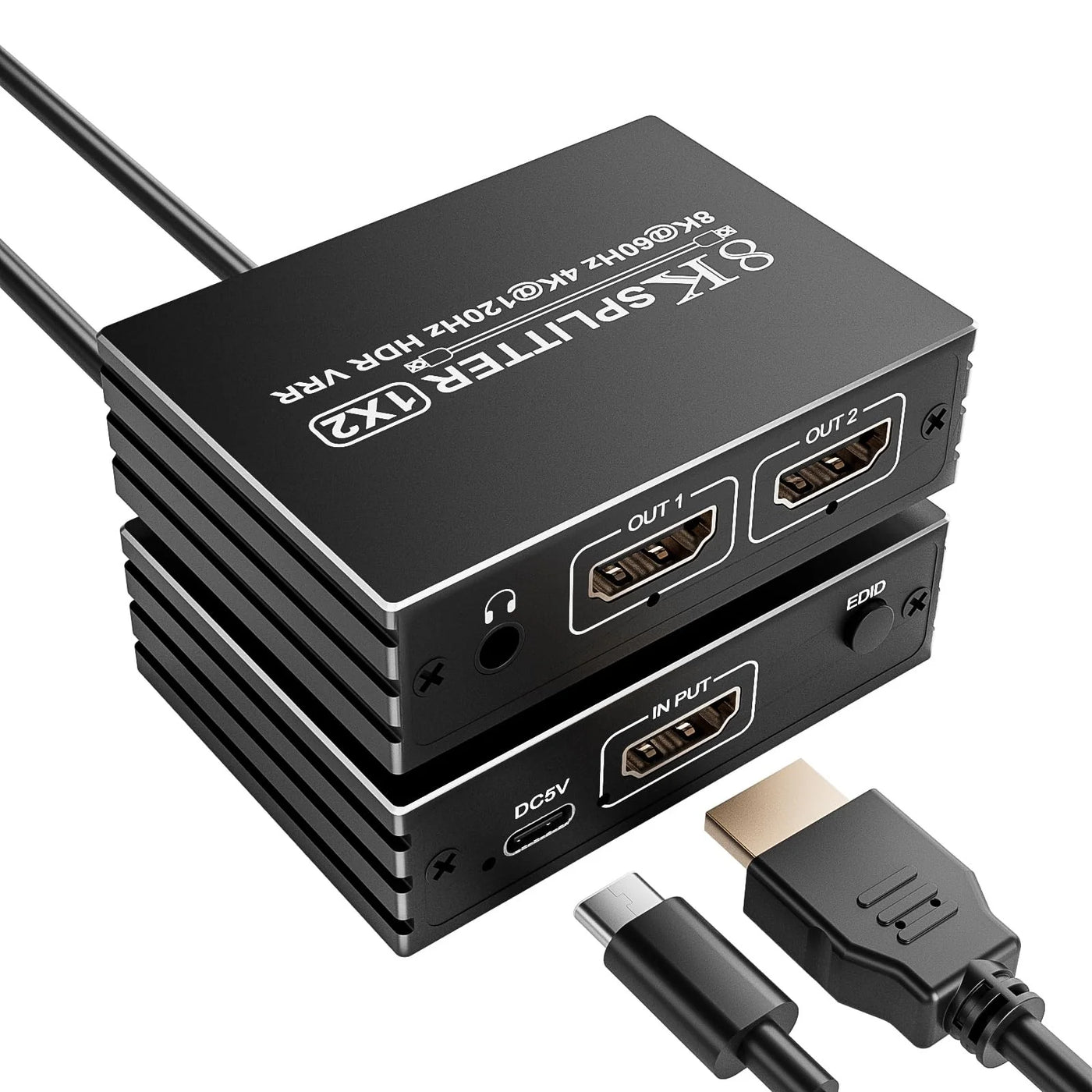 8K HDMI 2.1 Splitter 1 in 2 Out for Dual Monitors, HDR10+ Support, 8K@60Hz, HDCP 2.3