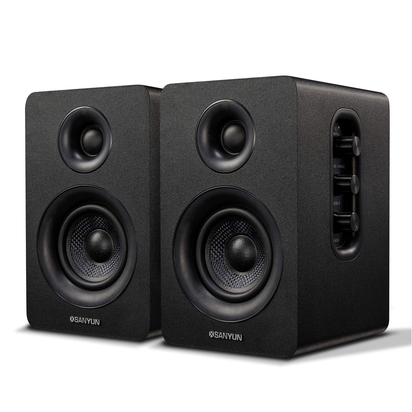 60W Carbon Fiber Bookshelf Speakers, Bluetooth 5.0 Active Stereo, 24-bit DAC with Treble and Bass Adjustment
