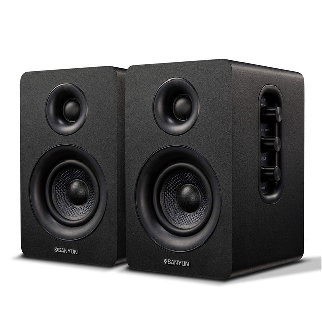 60W Carbon Fiber Bookshelf Speakers, Bluetooth 5.0 Active Stereo, 24-bit DAC with Treble and Bass Adjustment