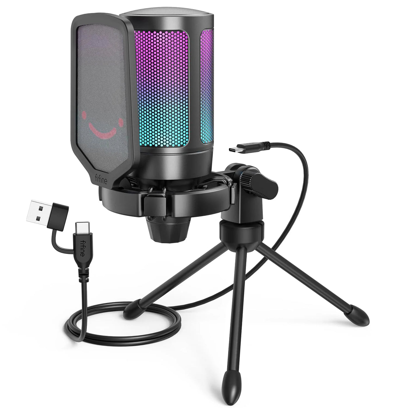 A6V RGB Condenser Gaming Microphone for PC, Cardioid, Quick Mute, Gain Knob - Black