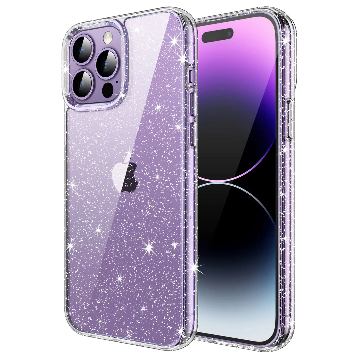 Clear Glitter Shockproof Phone Case for iPhone 14 Pro 6.1", PC+TPU Material, Transparent Protective Cover