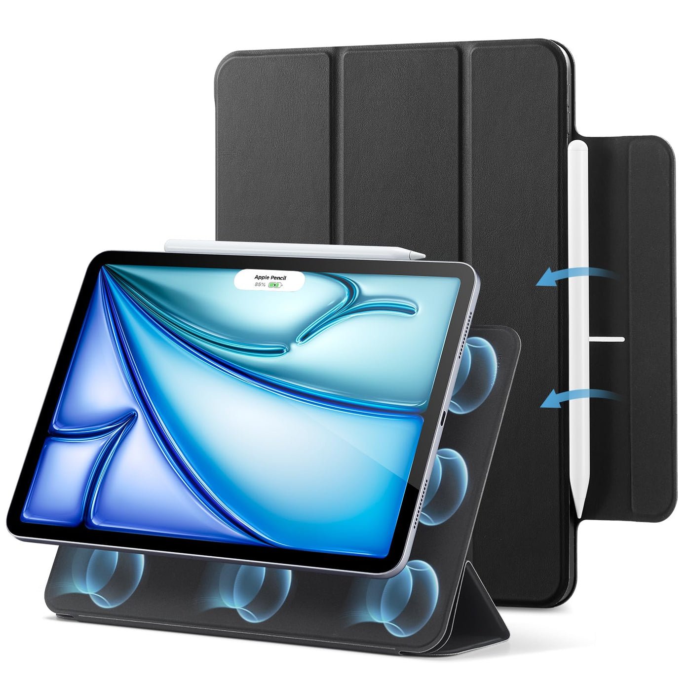 iPad Air 11 Inch Magnetic Case for 2024/2025/2026 Tablets, Black - Supports Apple Pencil Pro & USB-C, Foldable Stand