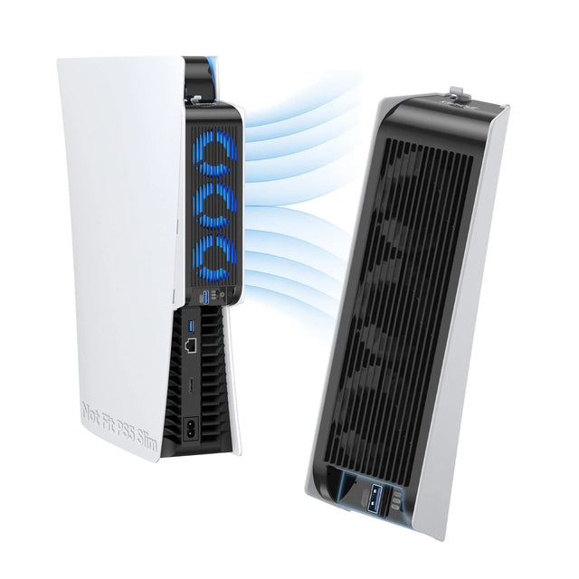 White Quiet Cooler Fan with Auto Speed for PS5 2020 Console - Dual Fan Settings, USB Plug and Play, Vertical/Horizontal Use