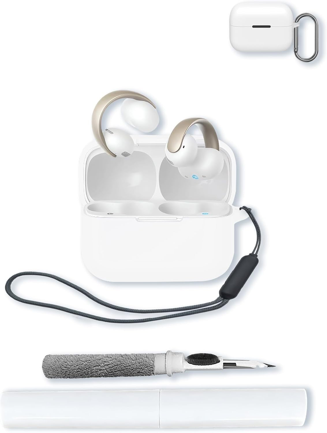 Silicone Case for Anker Soundcore AeroClip Open-Ear Clip-On Earbuds, Protective Cover with Keychain, Cleaning Pen & Lanyard
