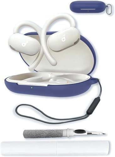 Silicone Protective Case for Anker Soundcore V20i Earbuds with Keychain, Cleaning Kit and Lanyard - Blue
