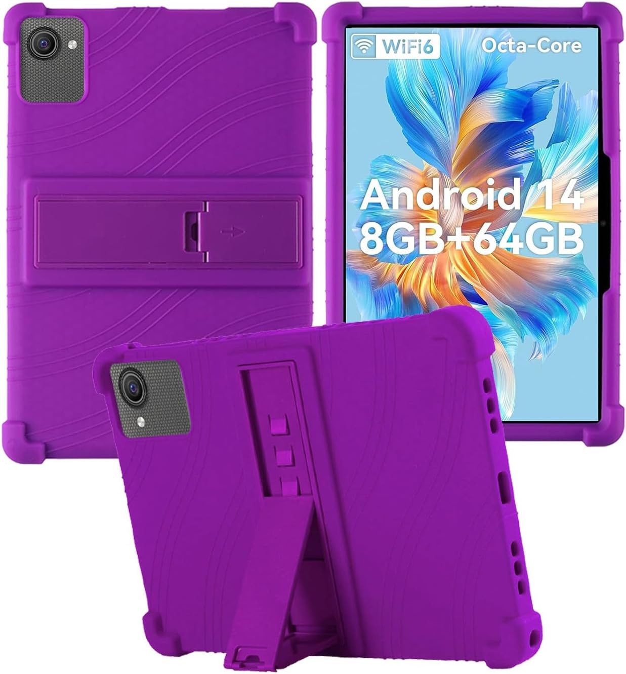 Compatible with ZOFYWNAS C10 Tablet, Soft Silicone Case with Adjustable Stand, Shockproof Kids Friendly, Purple