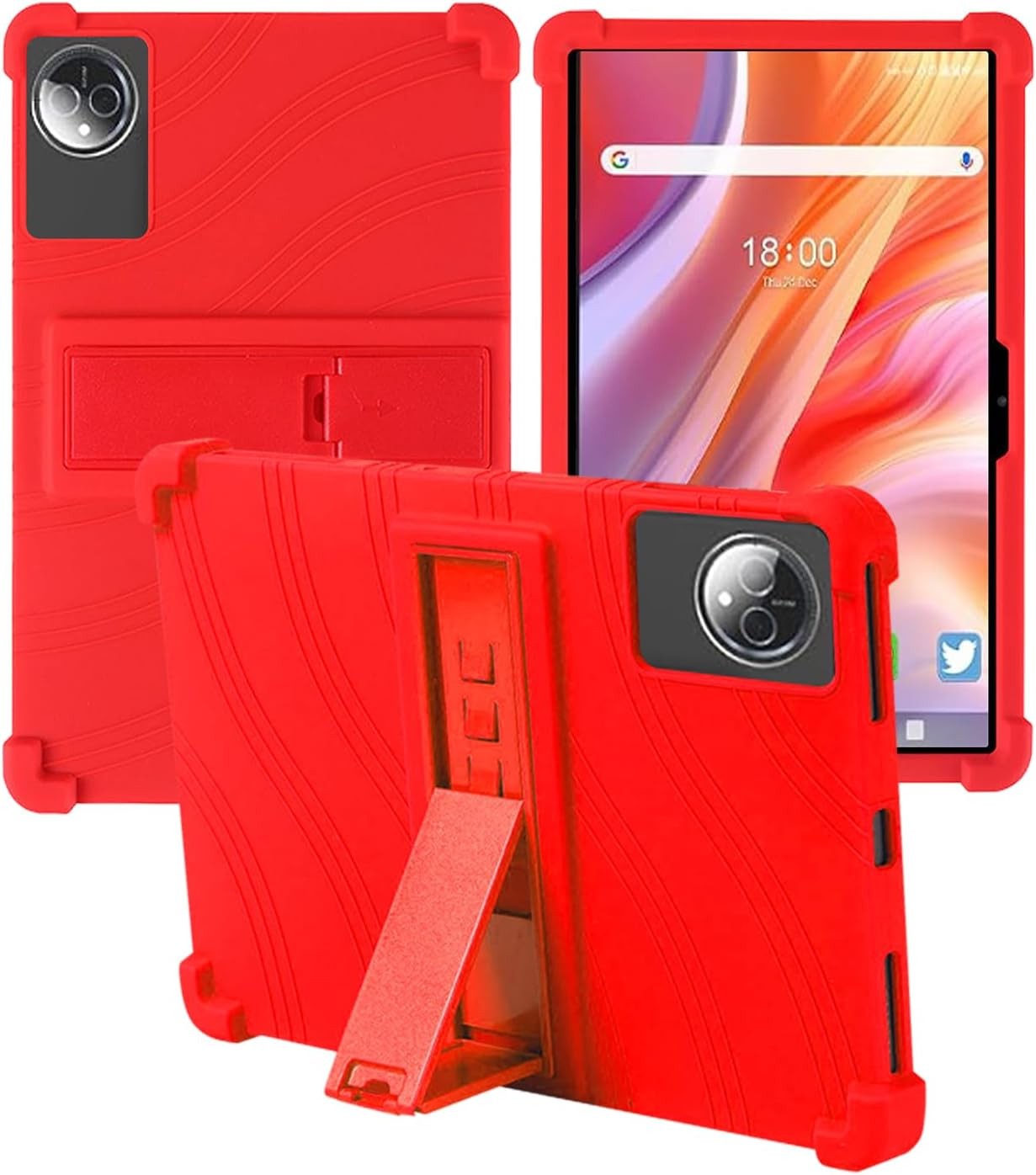 Compatible with FEONAL 2025 Tablets 11 Inch Silicone Case with Adjustable Stand, Shockproof Kids Friendly Cover (Red)