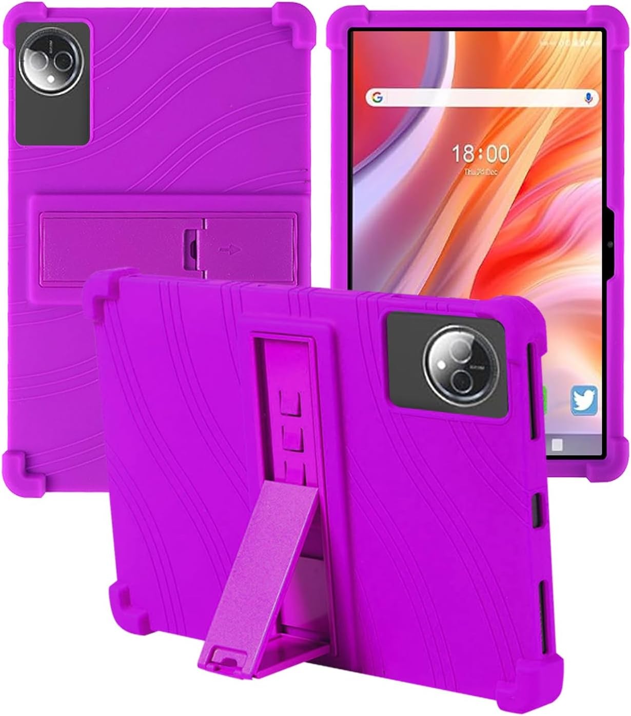 Soft Silicone Case for FEONAL 2025 11 inch Tablet, Adjustable Stand Shockproof Kids Friendly Cover (Purple)