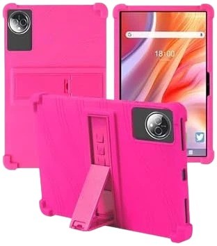Compatible with FEONAL 2025 Tablets 11 Inch Case, Soft Silicone Adjustable Stand Shockproof Kids Friendly (RoseRed)