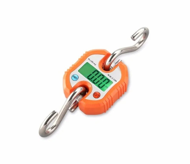 Digital Luggage Scale 150kg/0.05kg, Hanging Hook Scale with LCD Display, Orange, Portable for Travel and Heavy Items, Stainless Steel Hook, Auto Tare, kg/lb/jin Units
