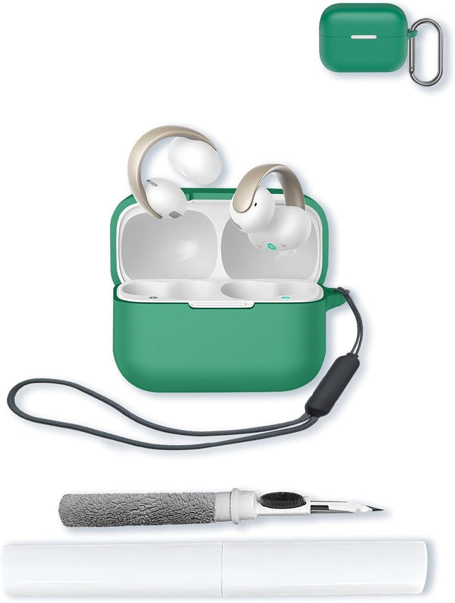Silicone Case for Anker Soundcore AeroClip Open-Ear Clip-On Earbuds, Protective Cover with Keychain, Cleaning Kit & Lanyard, Shockproof Dustproof Accessories