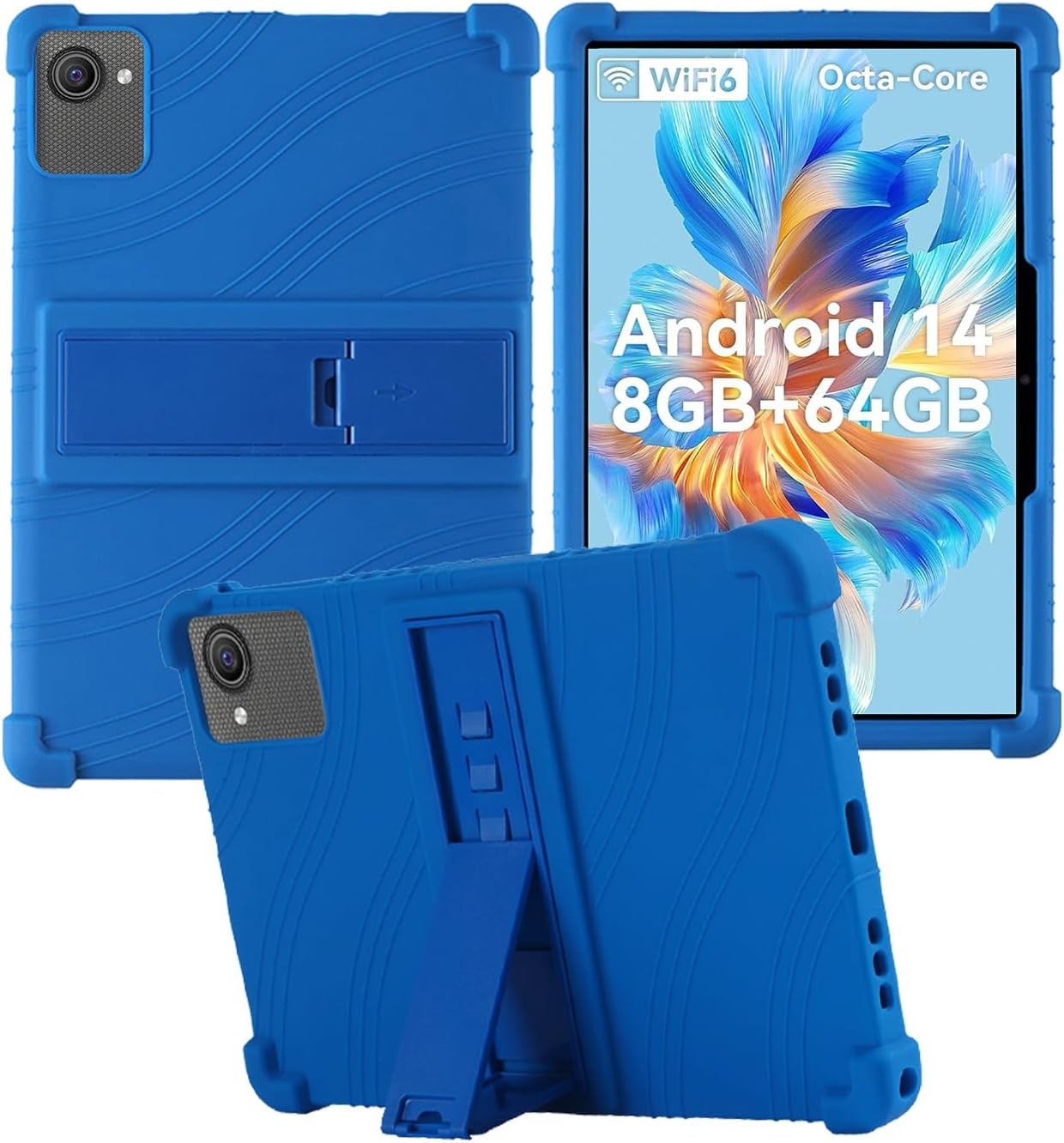 Blue Silicone Case for ZOFYWNAS C10 10-Inch Tablet, Soft Shockproof Adjustable Stand Cover, Kid-Friendly