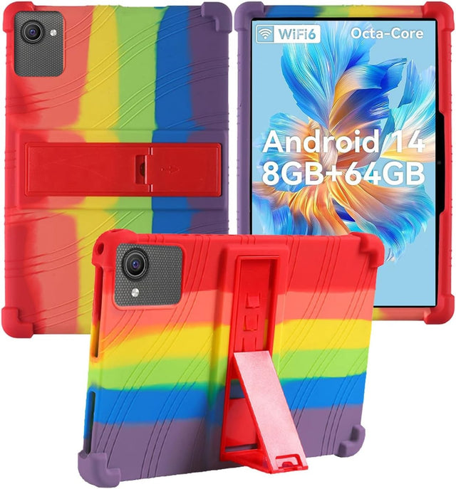 Soft Silicone Case for ZOFYWNAS C10 10 Inch Tablet 2024, Shockproof Adjustable Stand Cover with Rainbow Pattern