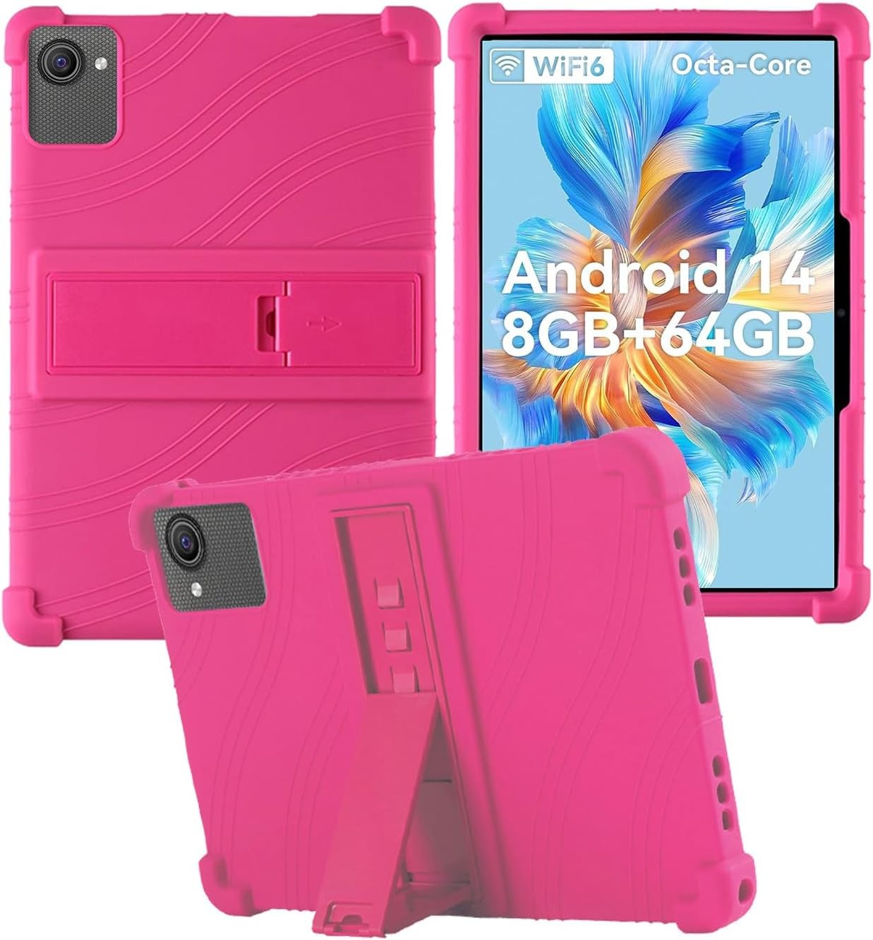 Soft Silicone Case for ZOFYWNAS C10 10 Inch Tablet, Shockproof Kids Friendly with Adjustable Stand, Rose Red