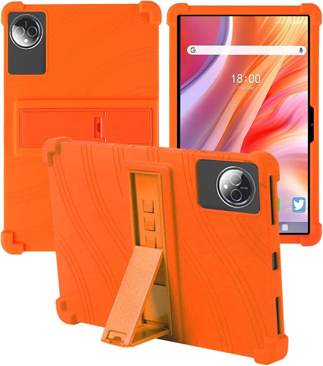 For FEONAL 2025 Tablet 11 Inch Case, Soft Silicone Shockproof Cover with Adjustable Kickstand, Kids Friendly, Orange
