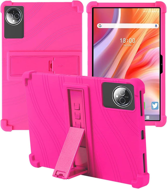 Compatible with FEONAL D126 2025 Tablet 11 Inch Case, Soft Silicone Adjustable Stand Shockproof Kids Friendly Cover RoseRed