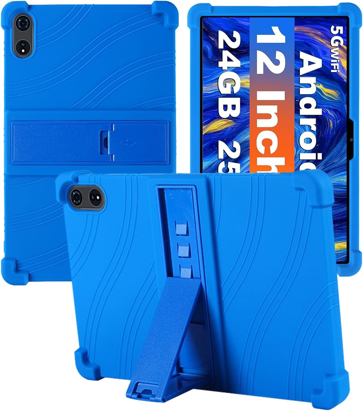 BOVUGAC Soft Silicone Shockproof Case with Adjustable Stand for 12-Inch Tablet (JJGJ TAB9/QDDQ TAB9/Relndoo TAB9) - Blue