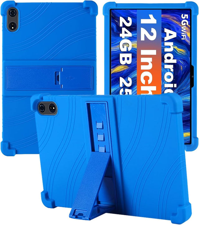 BOVUGAC Soft Silicone Shockproof Case with Adjustable Stand for 12-Inch Tablet (JJGJ TAB9/QDDQ TAB9/Relndoo TAB9) - Blue