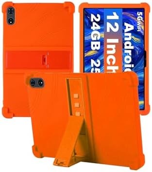 Soft Silicone Case for JJGJ TAB9 / QDDQ TAB9 / Relndoo TAB9 12 Inch Tablet, Shockproof Stand Cover with Adjustable Kickstand, Kids Friendly (Orange)