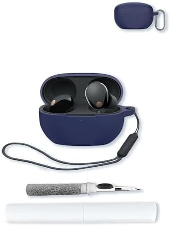 Silicone Case for Sony WF-1000XM5 Earbuds, Protective Cover with Keychain, Cleaning Kit & Lanyard, Green Blue