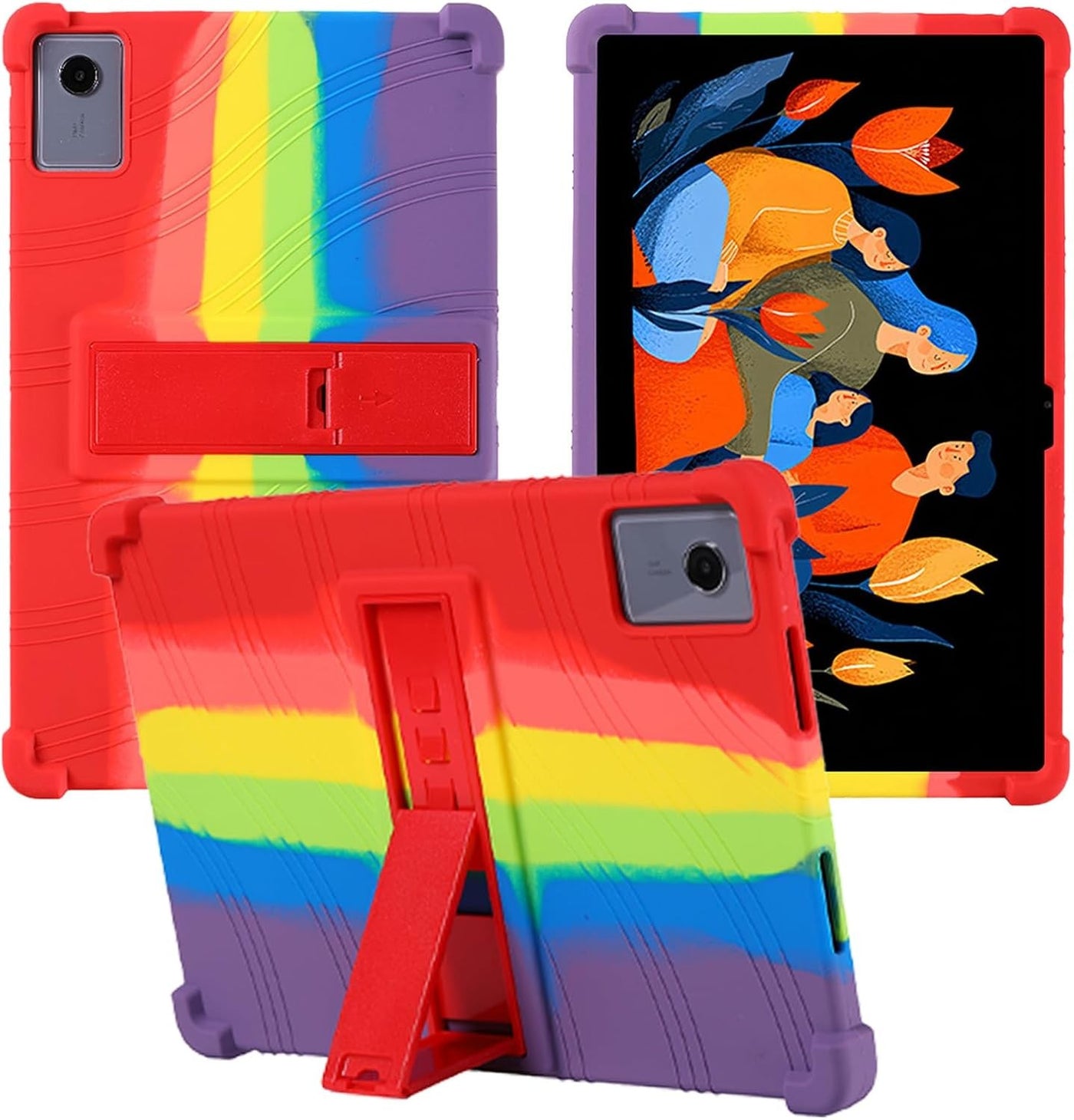 Silicone Tablet Case for Lenovo Idea Tab Plus 12.1", Adjustable Stand, Shockproof, Kids Friendly, Rainbow
